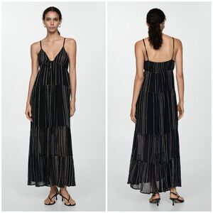 Mango MNG Dobby Stripe Cotton Blend Sundress Midi Flowy Size 8 Sleeveless